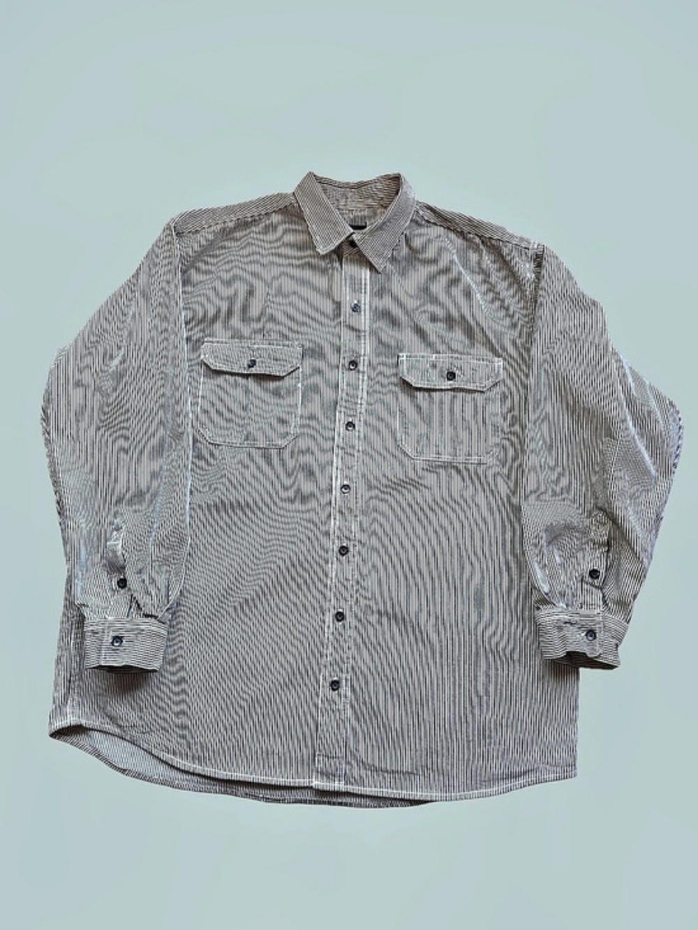 Striped Button Down Shirt in Navy Blue & White Like New